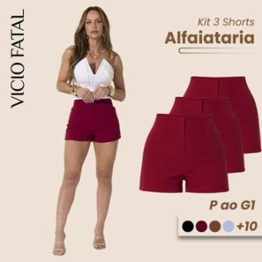 Imagem de Kit com 03 Shorts de Alfaiataria Feminino Cintura Alta Short Social Plissado Elegante Social-Feminino