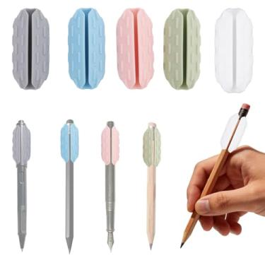 Imagem de 5 Pacote Ponderado Pegadores Lápis, Silicone Auxílio de Caligrafia para Crianças Idosos & Necessidades Especiais Ajustáveis Pegadores de Caneta Compatível com 7-14mm Canetas (5 Cores)