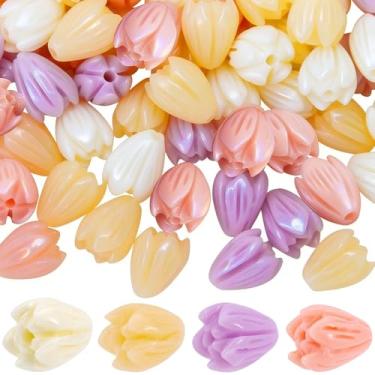 Imagem de Winsyison 32 peças de contas de flores coloridas, contas florais de jasmim para miçangas, mini flores soltas com contas sortidas, pikake para fazer joias, colar, pulseira, brincos - 4 cores