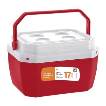 Imagem de Caixa Térmica Cooler 40 Litros Grande Com Alça Colorida P/Bebidas C/Porta Copos Ideal Praia Pesca Camping (Vermelho)