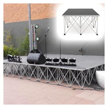 Imagem de Plataformas de palco portáteis modulares - Equipamento de preparação conectável antiderrapante com elevadores de alumínio dobráveis, braçadeiras laterais, ideal para eventos, apresentações e encontros