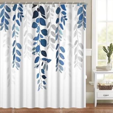 Imagem de Cortina de chuveiro com folhas de eucalipto azul para banheiro, aquarela, planta, folha, cortinas, banheira, tema botânico, moderno, conjunto de decoração de banheiro, lavável, tecido de poliéster