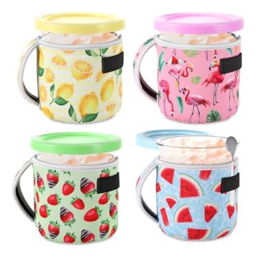 Imagem de lasuroa 4 Peças De Capas Neoprene Para Sorvete, Capa Com Estampas Verão, Reutilizável, Isolamento Térmico, Recipientes Fabricação Canecas Ninja Creami Nc501 Nc500 Series 24 Oz (4 Estilos)