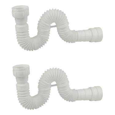 Imagem de Kit 2 Sifão Sanfonado Ajustável Banheiro Pia Tanque Branco