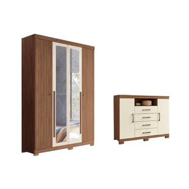 Imagem de Guarda Roupa +cômoda 2 Peças Qc304 Jatoba/areia - Santos Andirá