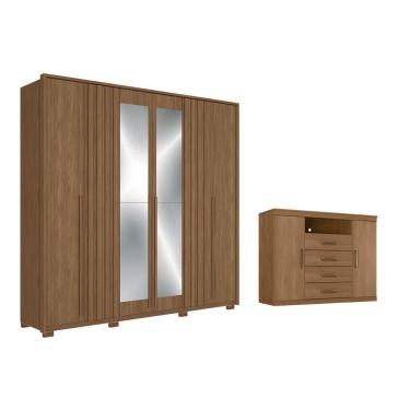 Imagem de Guarda Roupa +1cômoda Casal QC383 6 Portas de Bater 4 Gavetas MDP com Espelho e Cabidei...