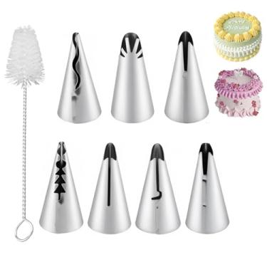 Imagem de 7 peças Boquillas para Reposteria, conjunto de pontas de tubulação de saia plissada, pontas de decoração de bolos com escova de limpeza para cupcakes de pastelaria, decoração de bolos, biscoitos