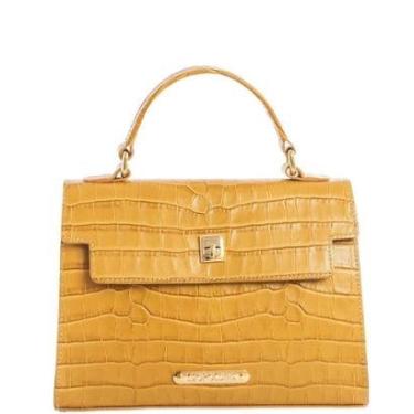 Imagem de Bolsa Feminina Leopoldine Couro Legítimo Mostarda com Alça Removível e Fecho Metálico-Feminino