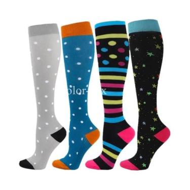 Imagem de Meias De Compressão Unissex 4 Pares Para Esportes, Corrida, Caminhada,