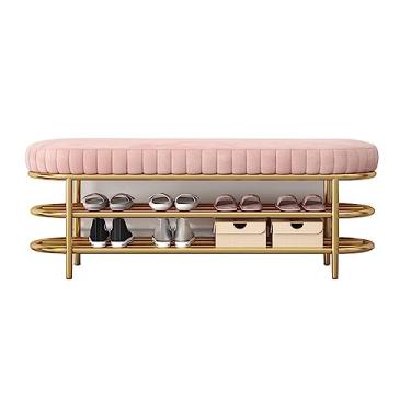 Imagem de Banco de sapato de entrada, banco de sapateira para quarto, banco de sapatos com prateleira de armazenamento, banco de troca de sapatos, banco de armazenamento de decoração de casa