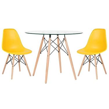 Imagem de Loft7, Kit - Mesa Eames com tampo de vidro 80 cm + 2 cadeiras Eiffel Dsw Amarelo