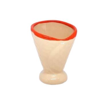 Imagem de Taça de Sorvete Casquinha Decorada em Cerâmica. (VERMELHO)