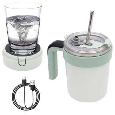 Imagem de Caneca de café com agitação automática com visor de temperatura, agitador magnético de leite com tampa, misturador automático de proteína em pó para escritório, escola (preto ou branco ou verde claro