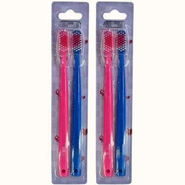 Imagem de escova com coração love para presente、escova super macia formatura、presente dia dos namorados escova dental ((4) Escovas Azul/Rosa)