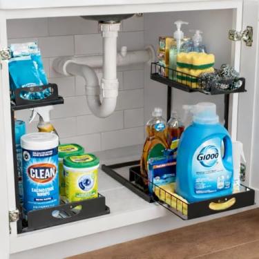Imagem de ClearSpace Organizador embaixo da pia, organizador de armário removível, pacote com 2 - organizadores deslizantes de 2 camadas e prateleira de armazenamento - Gaveta deslizante de metal para cozinha