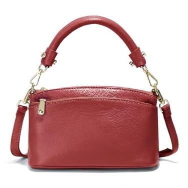 Imagem de zency Bolsa tiracolo feminina de couro legítimo com zíper triplo e elegante, Vermelho escuro, Small