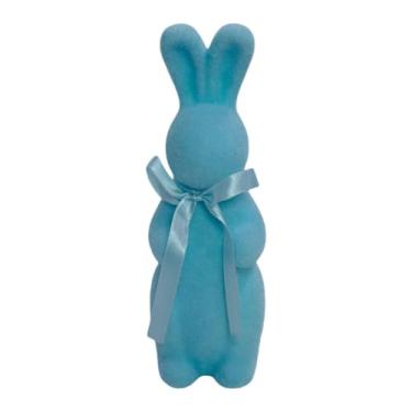 Imagem de KiBcsLic Centro de mesa com coelhinho da Páscoa flocado, estatueta fofa de com gravata borboleta, enfeite para estante, decoração de fazenda e feriado, Azul