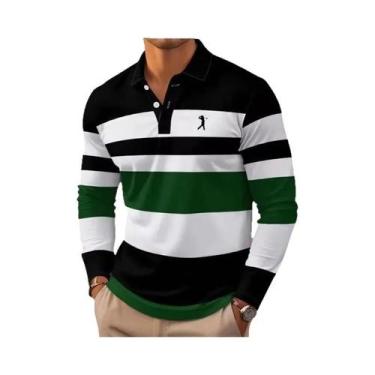 Imagem de Polo De Rugby Masculino Com Listras, Manga Longa, Casual, Estilo Athle