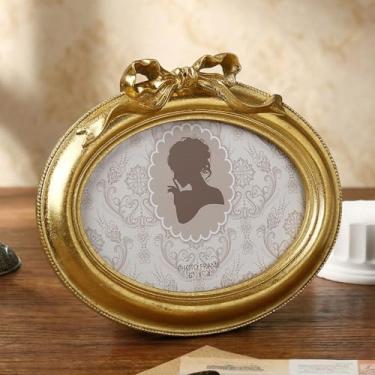Imagem de Chunful 1 porta-retratos vintage com laço dourado, moldura barroca antiga, resina ornamentada com vidro frontal para exibição de mesa de casa, galeria de casamento, decoração de festa (retrô, 10 x 15