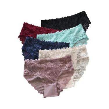 Imagem de Conjunto De 6 Calcinhas De Renda Floral Em Algodão Macio E Respirável 