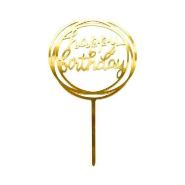 Imagem de Topo De Bolo De Acrílico Preto 'Feliz Aniversário' 14cm, 1020 Peças, D