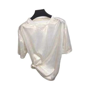 Imagem de Camiseta De Seda Brilhante De Manga Curta Para Mulheres, Estilo Sexy, 