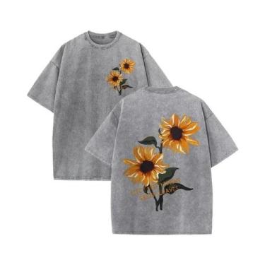 Imagem de Camiseta Feminina De Algodão Macio Com Estampa De Girassol, Casual De 