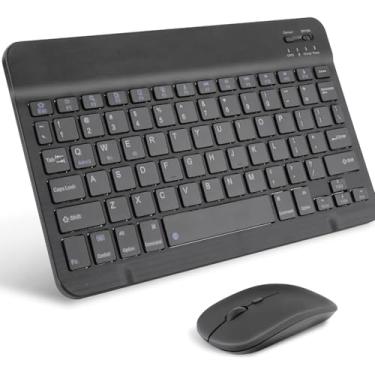 Imagem de Teclado E Mouse Sem Fio Para Tablet Bluetooth Portátil Recarregável Ultrafino Kit (Preto)