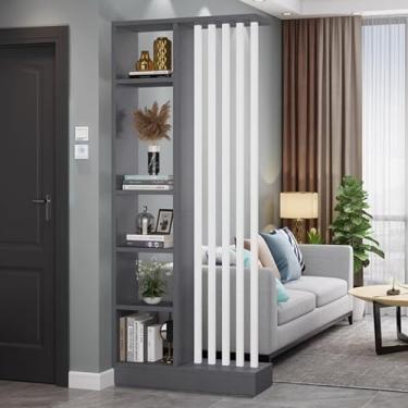Imagem de Divisor de parede - Armário de armazenamento com prateleiras, rack decorativo para hall de entrada, tela separadora de madeira para privacidade e exibição de escritório em casa