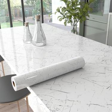 Imagem de Fititem Papel de contato de mármore para armário de cozinha de bancada branco brilhante papel de parede descascar e colar papel de parede moderno autoadesivo removível à prova d'água para banheiro