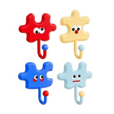 Imagem de Porta-chaves adesivo | Porta-chaves de quebra-cabeça de desenho animado pequeno para parede | Gancho organizador para decoração de apartamento, dormitório, casa, porta, prateleira, cozinha, banheiro