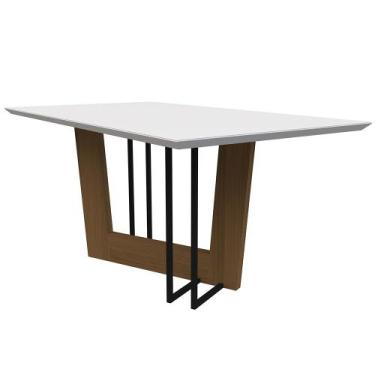 Imagem de Mesa de Jantar Tampo com Vidro Cibele 160 cm Off White Base Imbuia - D