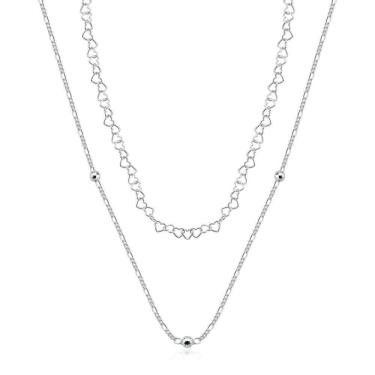 Imagem de Colar Choker Duplo Bolas 3mm Prata 925