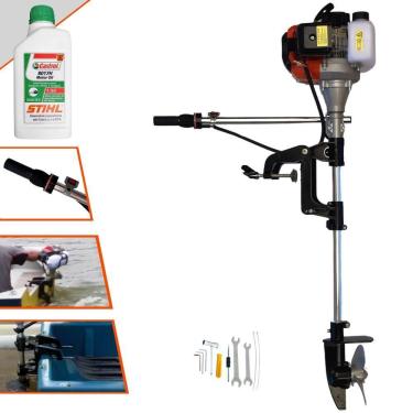 Imagem de Motor De Popa Import Way Iwmpg2t52 à Gasolina 52cc 2,5hp Para Botes E Barcos + Óleo Castrol Stihl 500ml