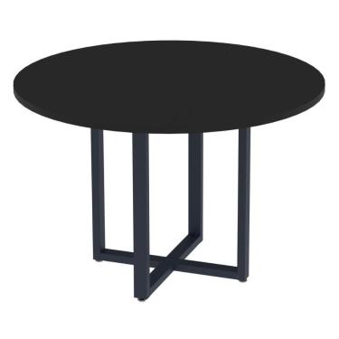 Imagem de Mesa De Reunião Redonda P25 Pandin 110 Cm (largura) Tampo Mdp Preto Pé Aço Tubular Azul Del Rey