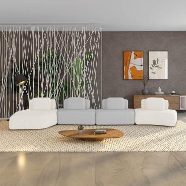 Imagem de Sofá 4 Lugares Orgânico Com Chaise E 3 Módulos Berlim Bouclê Off White-cinza Claro K01 - D'rossi