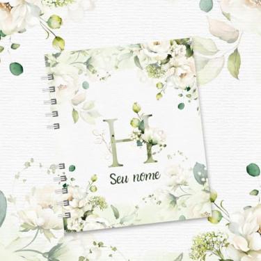 Imagem de Caderno A5 Floral Personalizado com Nome e Inicial, Caderno de Anotações sem Pauta, Caderneta Capa Dura, Caderno Espiral 96 Folhas para Estudos e Organização (H,SIMPLES)