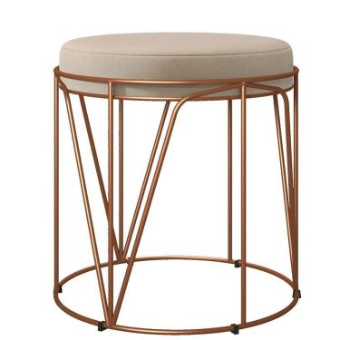 Imagem de Puff Decorativo Aramado Bronze Zaya L02 Suede Bege