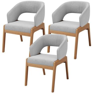 Imagem de Kit 03 Cadeiras De Jantar E Estar Living Estofada Lince L02 Bouclê Cinza