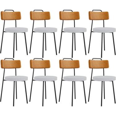 Imagem de Kit 08 Cadeiras Decorativa Estofada Sala Jantar Barcelona L02 Couríssimo Whisky Linho Cinza - Lyam