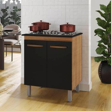 Imagem de Balcão Vani Para Cooktop 4 Bocas 2 Portas Cozinha Mb1 70cm Cor Savana Preto