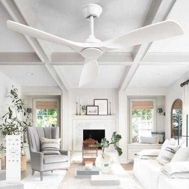 Imagem de BvenuBigLite Ventilador de teto sem luz: Ventilador moderno de 52 polegadas 3 lâminas interno e externo com controle remoto de aplicativo - Ventilador de teto branco sem luz reversível motor CC