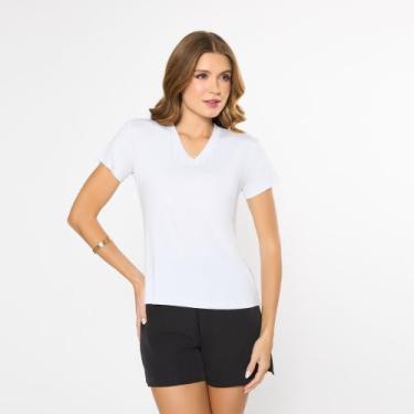 Imagem de Kit 3 Blusa Feminina Manga Curta Decote V Tribo Livre, Preto, Branco, 