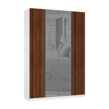 Imagem de Guarda Roupa 4 Portas 3 Gavetas 159,2 Cm Com Vidro Reflecta Prata  Luciane Móveis