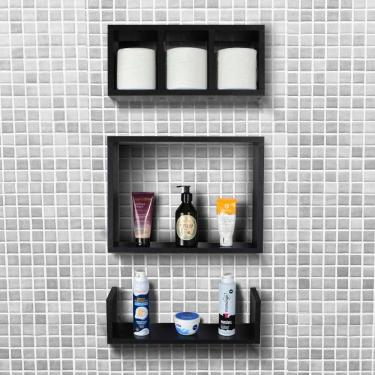 Imagem de Kit 3 Peças Nicho Prateleira Para Banheiro 40 X 12cm Preto