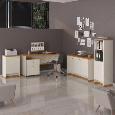 Imagem de Conjunto Escritório Office Escrivaninha Balcões Gaveteiro Ve - Off White/ Off White/