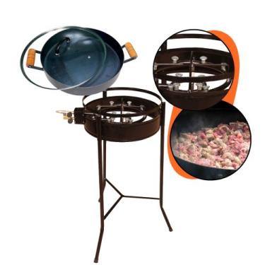 Imagem de Kit Fogareiro À Gás 12 Caulins + Disco Ferro Com Tampa 40cm Tripé Arti