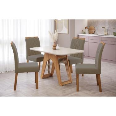 Imagem de Sala de Jantar Completa Carol C/ Tampo Vidro 130cm + 4 Cadeiras Nature Off White Madeira