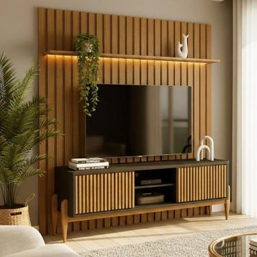 Imagem de Painel Ripado Led para Tv até 70 + Rack Ripado Sereno 1600 com Portas 