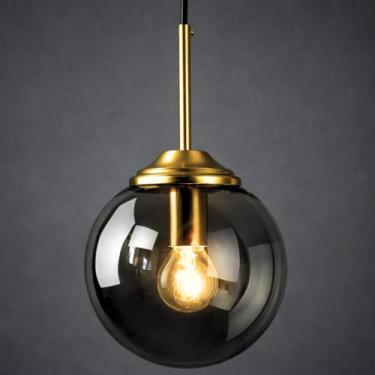 Imagem de Lustre Pendente 29x15cm Globo Vidro Fumê Retrô Vintage Luminária Teto 